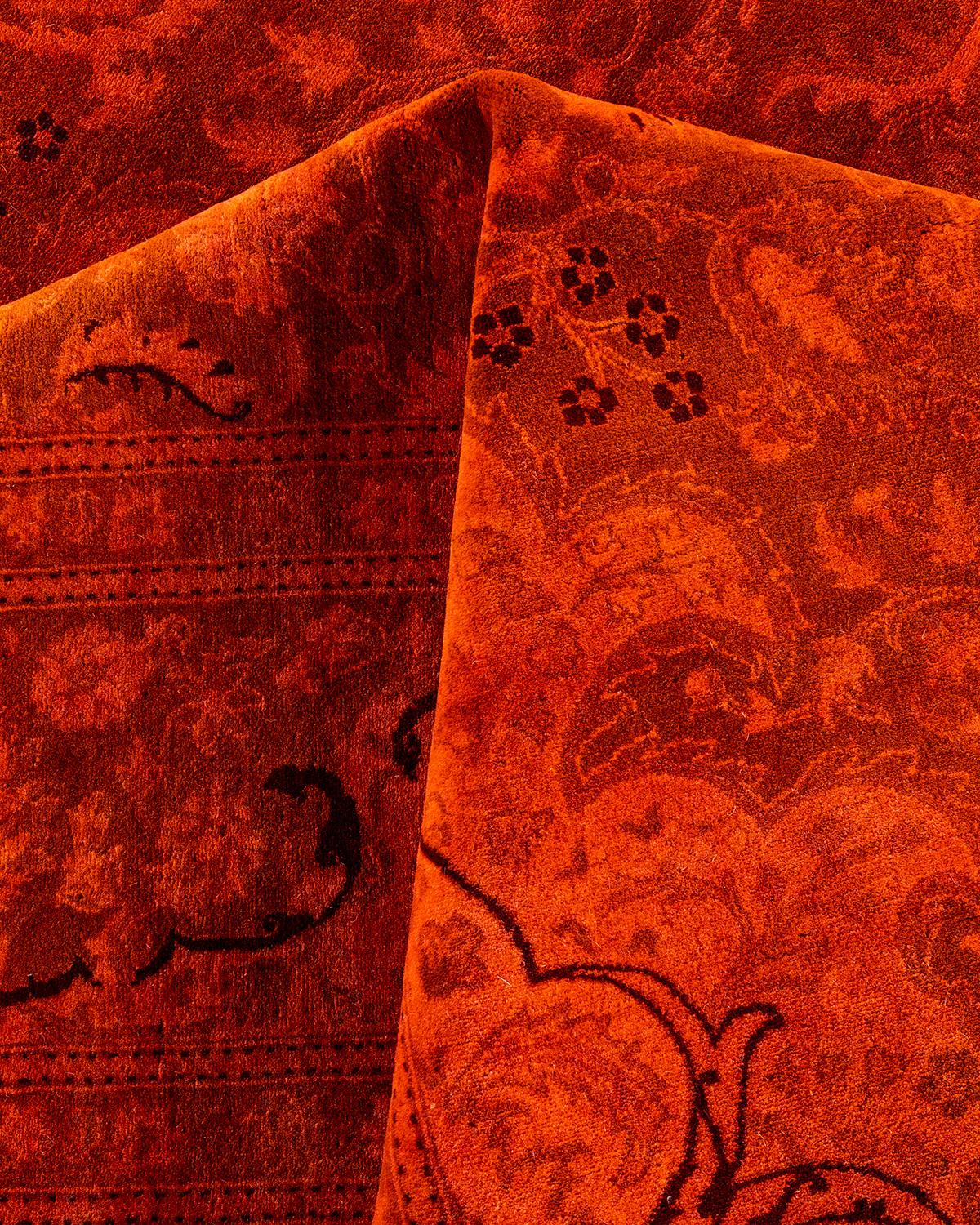 Contemporary Fine Vibrance Hand Knotted Wool Orange Area Rug For Sale 3