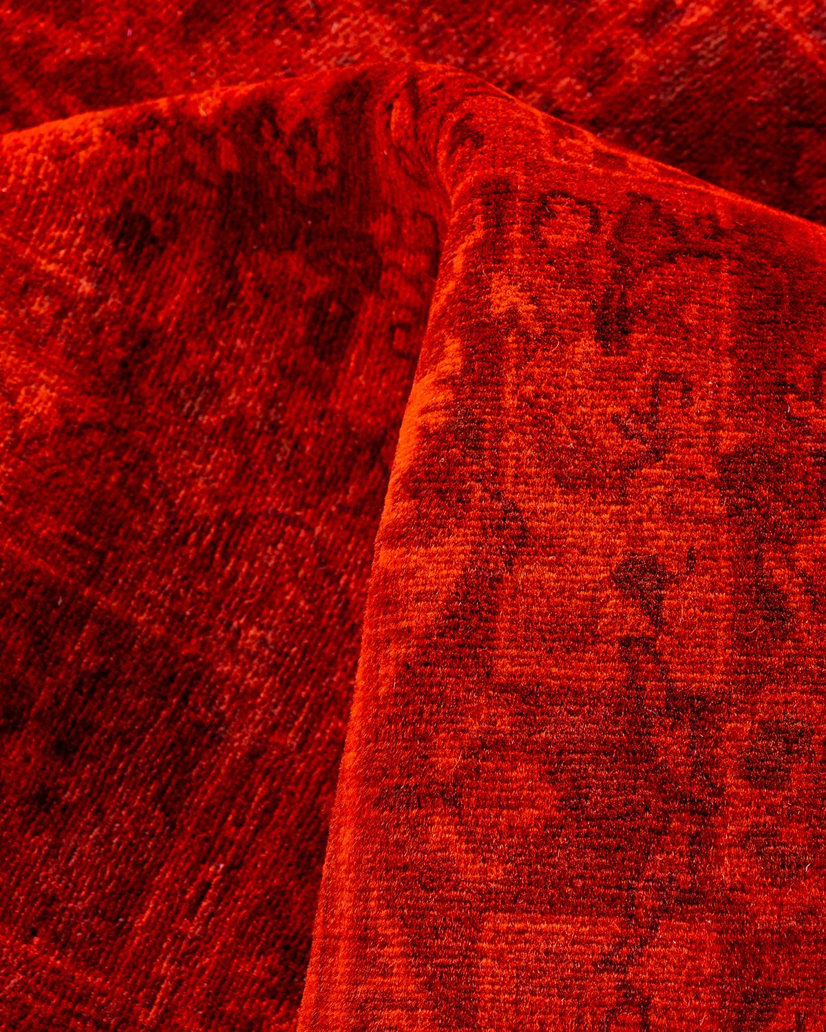 Contemporary Fine Vibrance Hand Knotted Wool Orange Area Rug For Sale 3