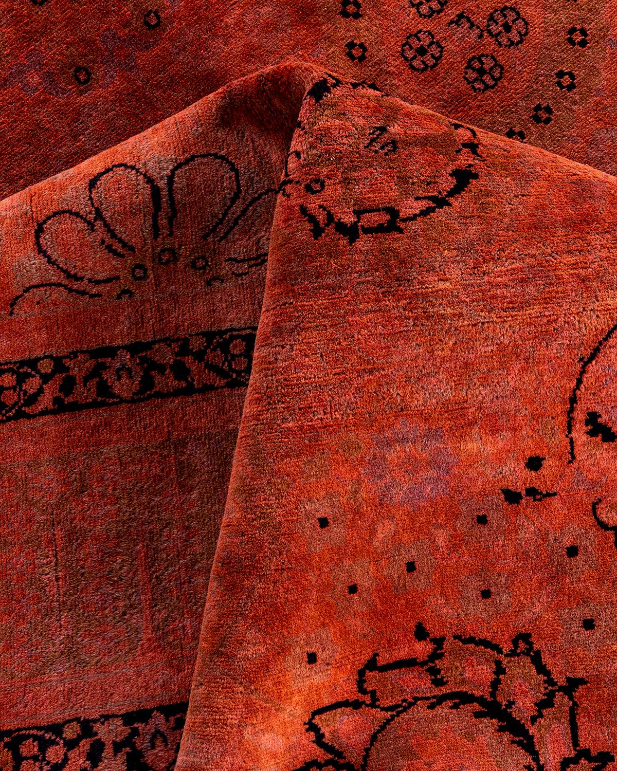 Tapis Contemporary Fine Vibrance en laine nouée à la main orange en vente 1