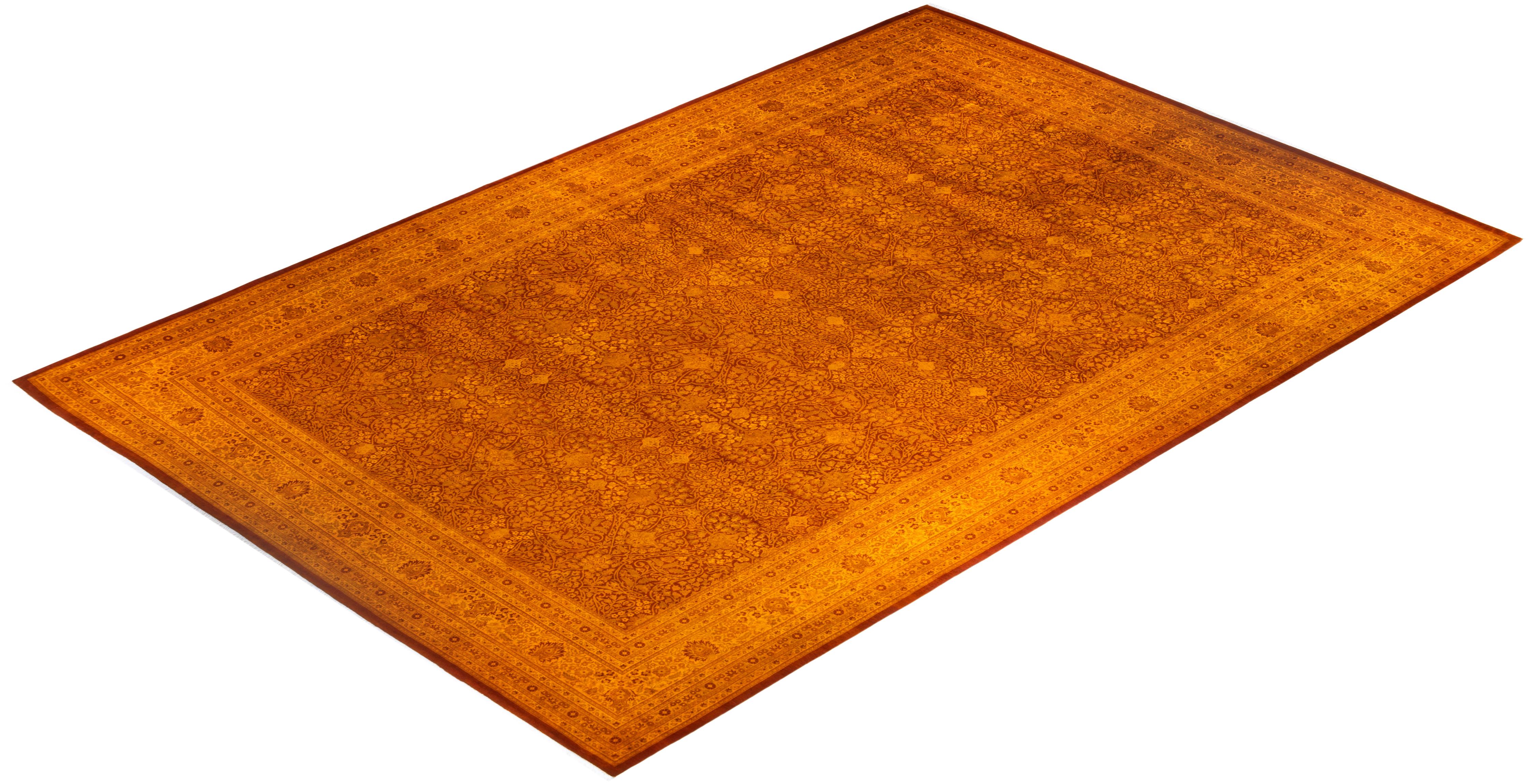 Contemporary Fine Vibrance Hand Knotted Wool Orange Area Rug For Sale 4