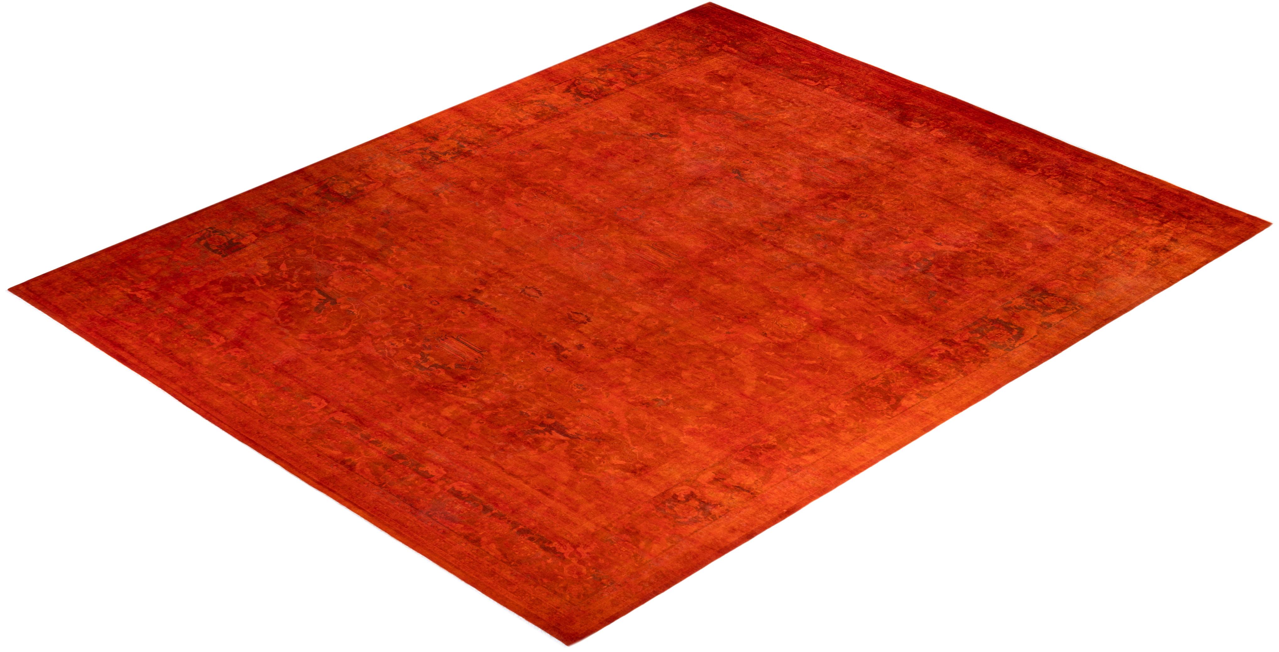 Contemporary Fine Vibrance Hand Knotted Wool Orange Area Rug im Angebot 2