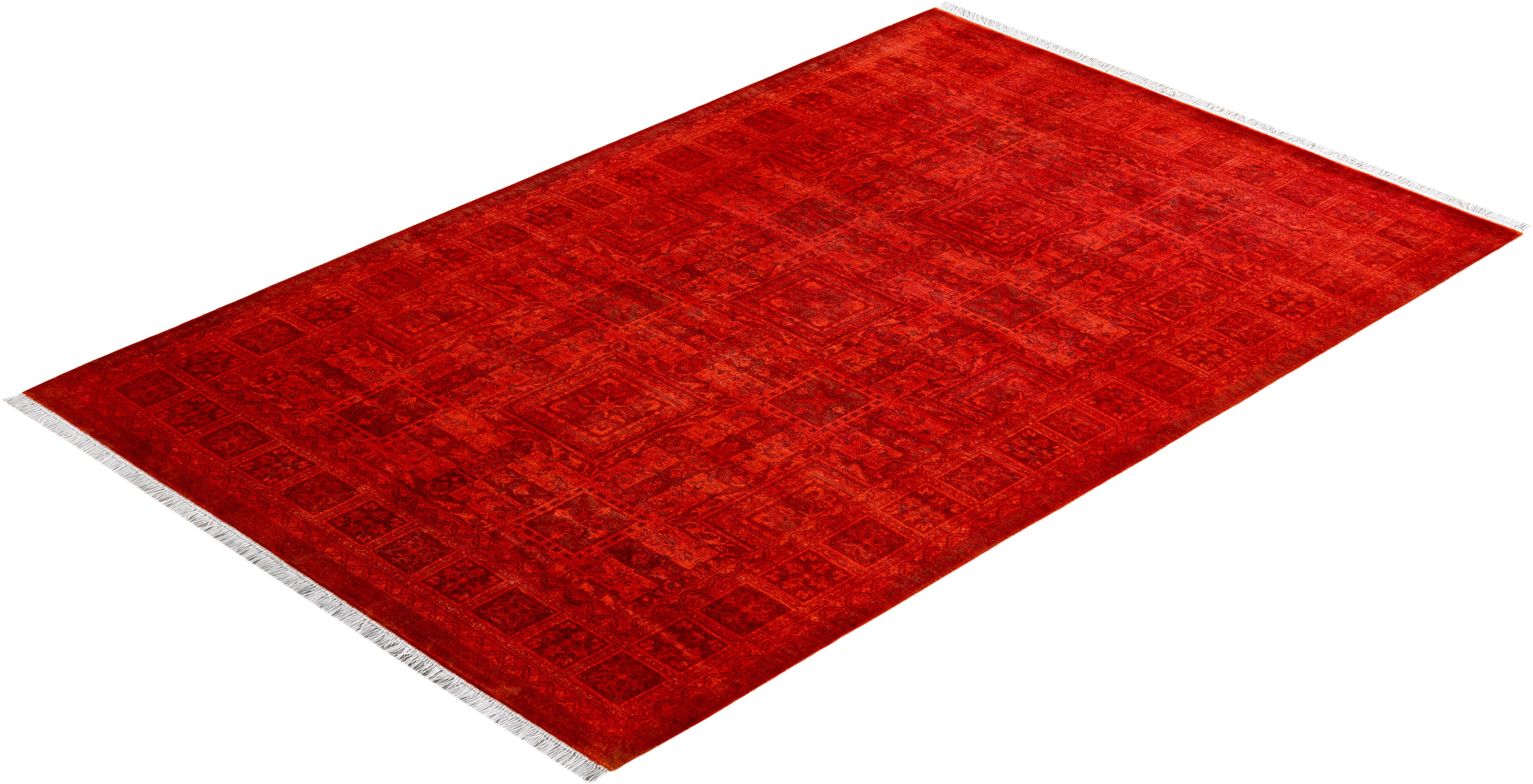 Contemporary Fine Vibrance Hand Knotted Wool Orange Area Rug For Sale 4