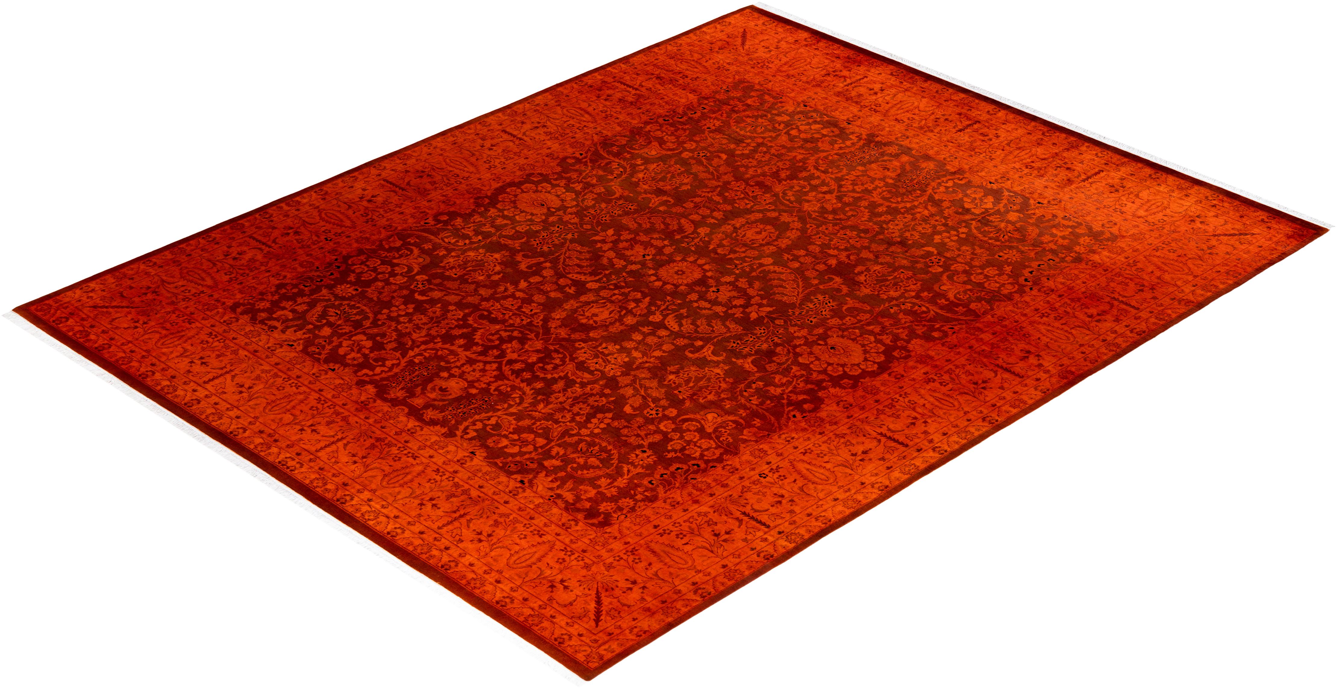 Contemporary Fine Vibrance Hand Knotted Wool Orange Area Rug  For Sale 4