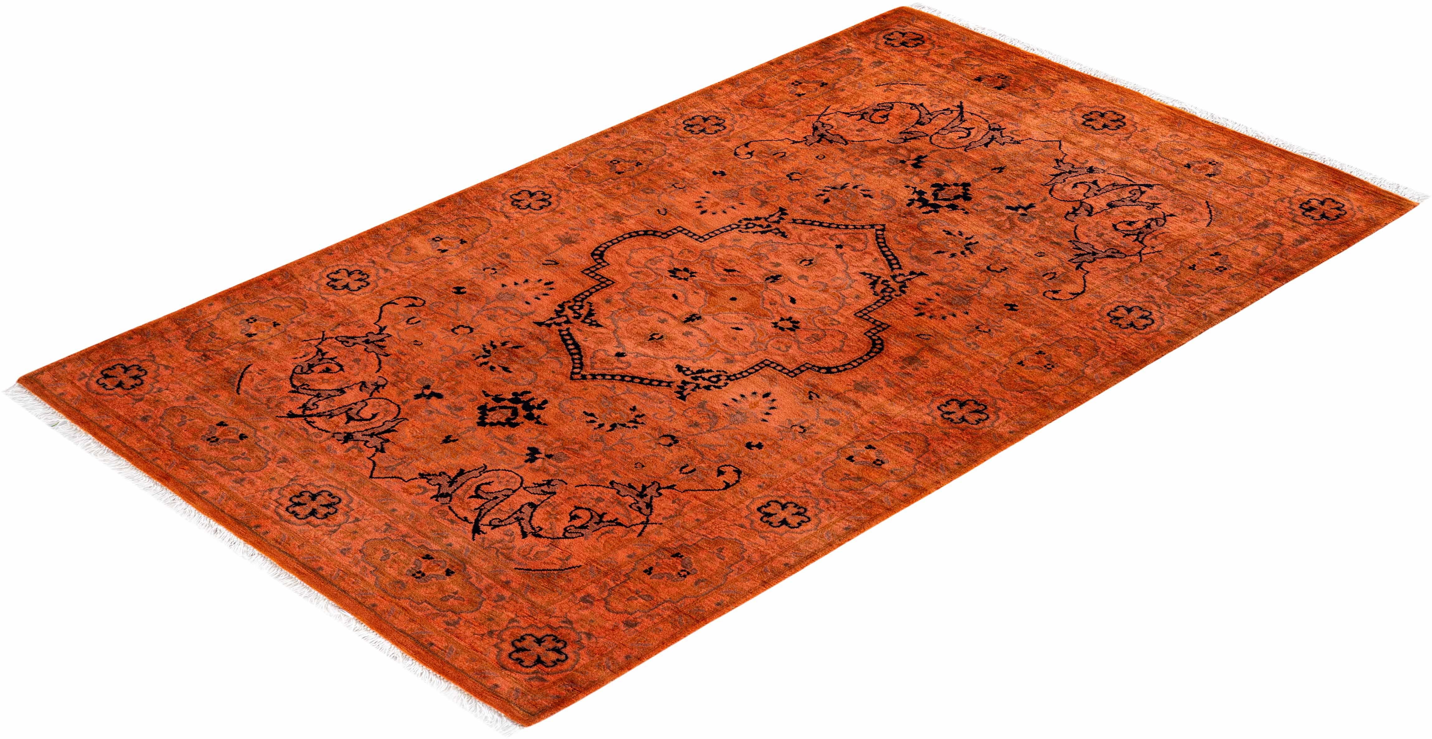 Contemporary Fine Vibrance Hand Knotted Wool Orange Area Rug  For Sale 4