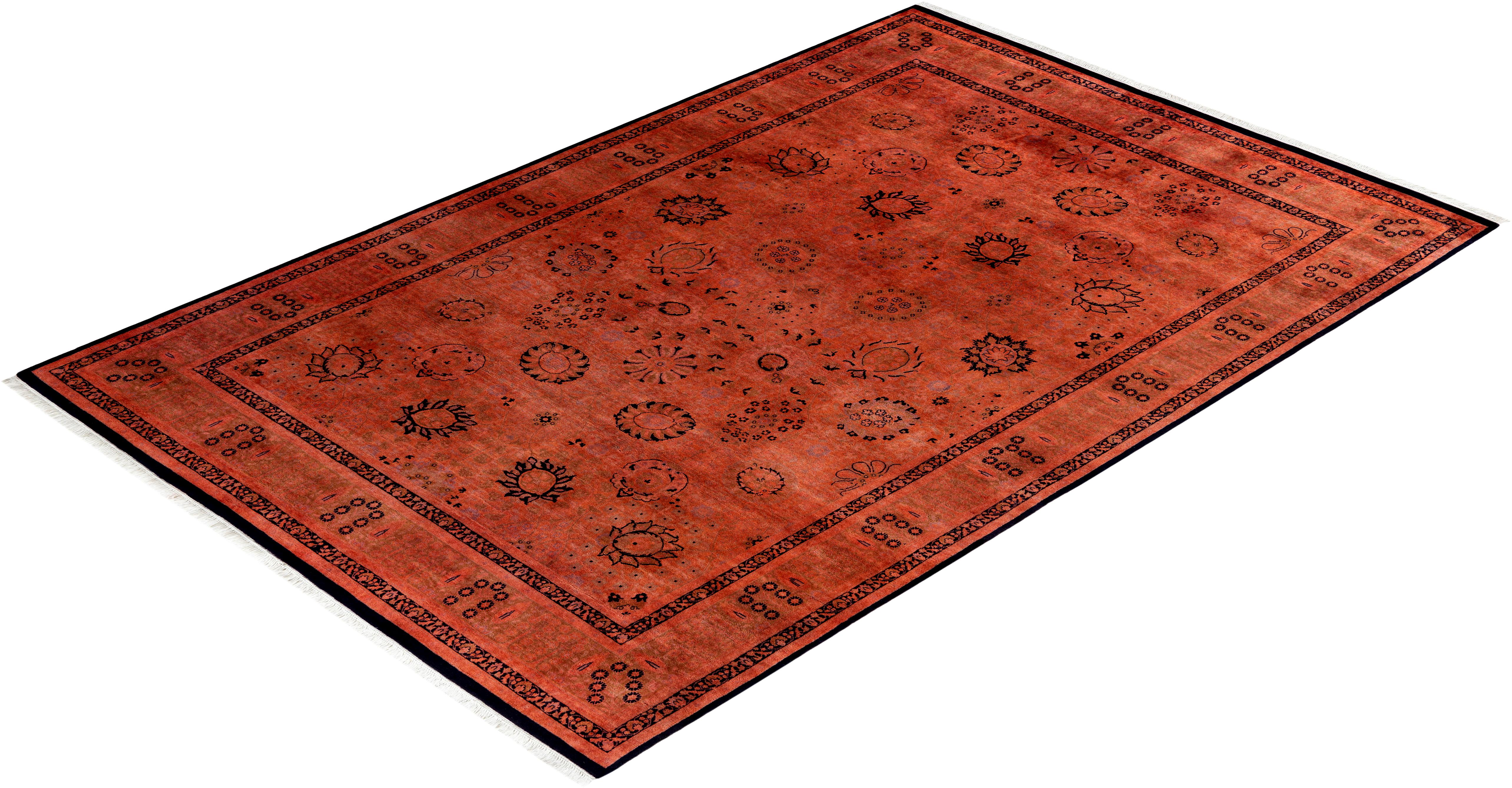 Tapis Contemporary Fine Vibrance en laine nouée à la main orange en vente 2
