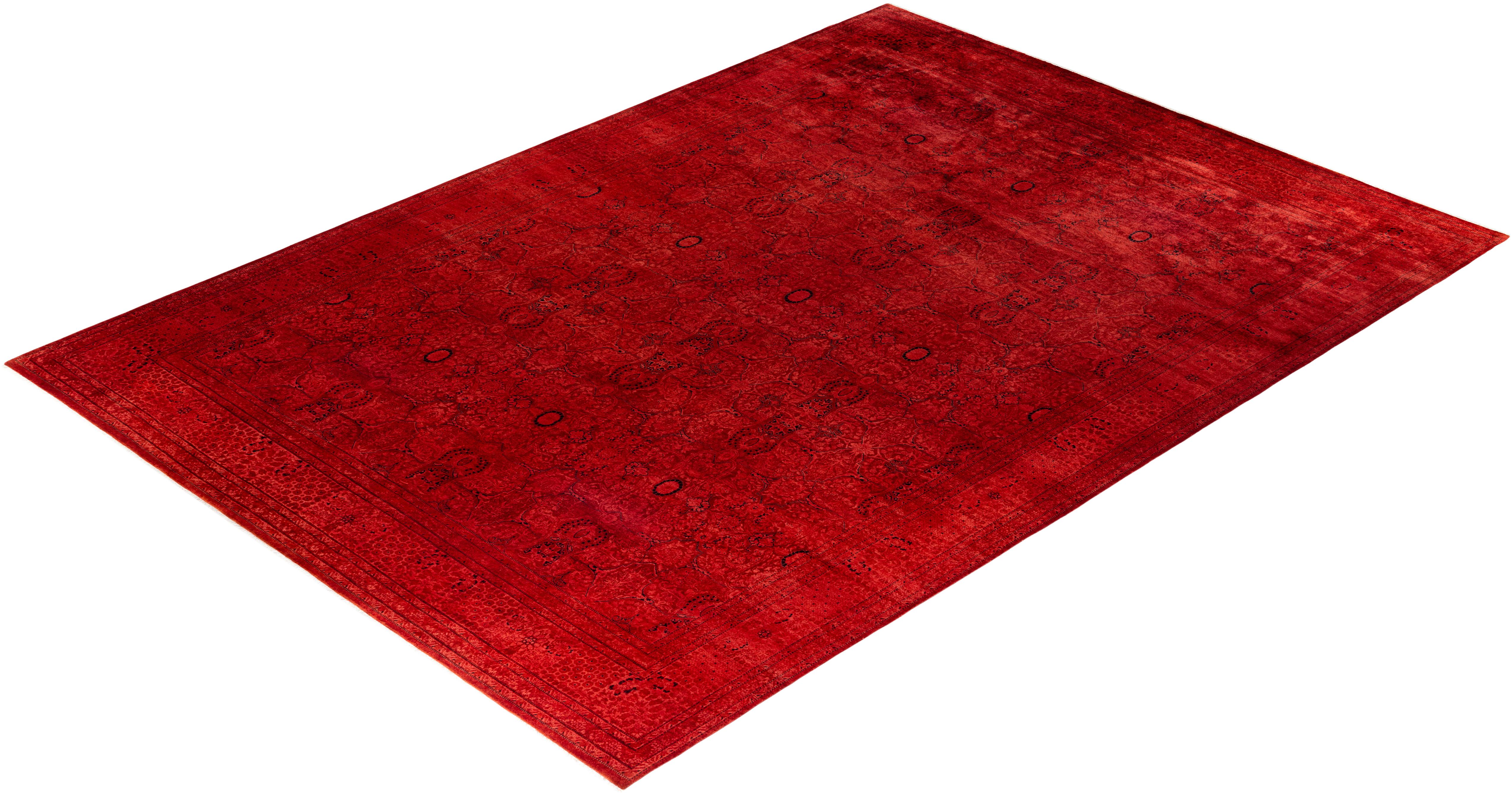 Contemporary Fine Vibrance Hand Knotted Wool Orange Area Rug For Sale 4