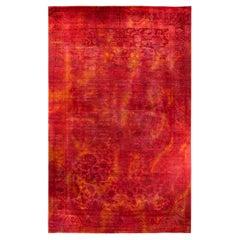 Contemporary Fine Vibrance Hand Knotted Wool Orange Area Rug