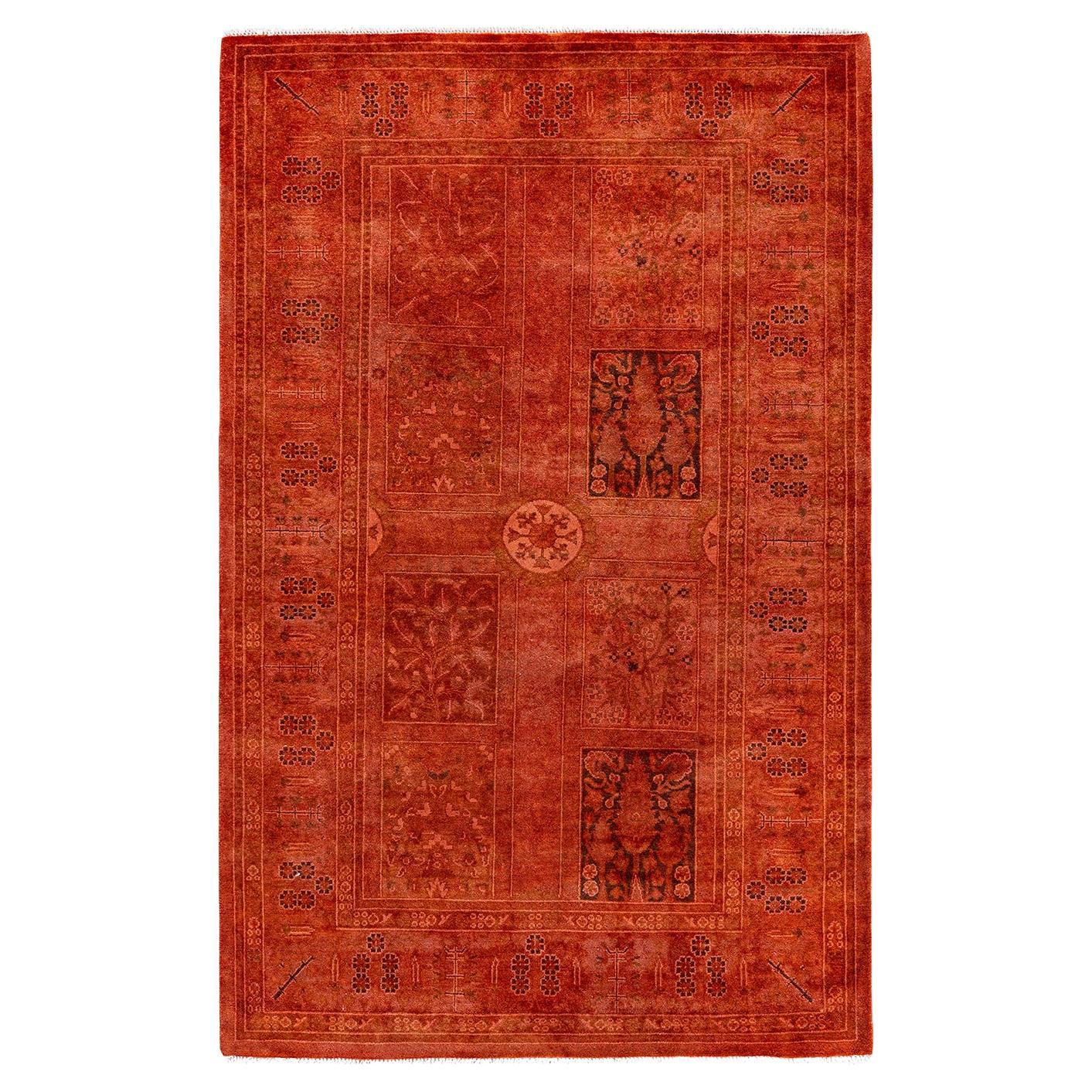 Contemporary Fine Vibrance Hand Knotted Wool Orange Area Rug