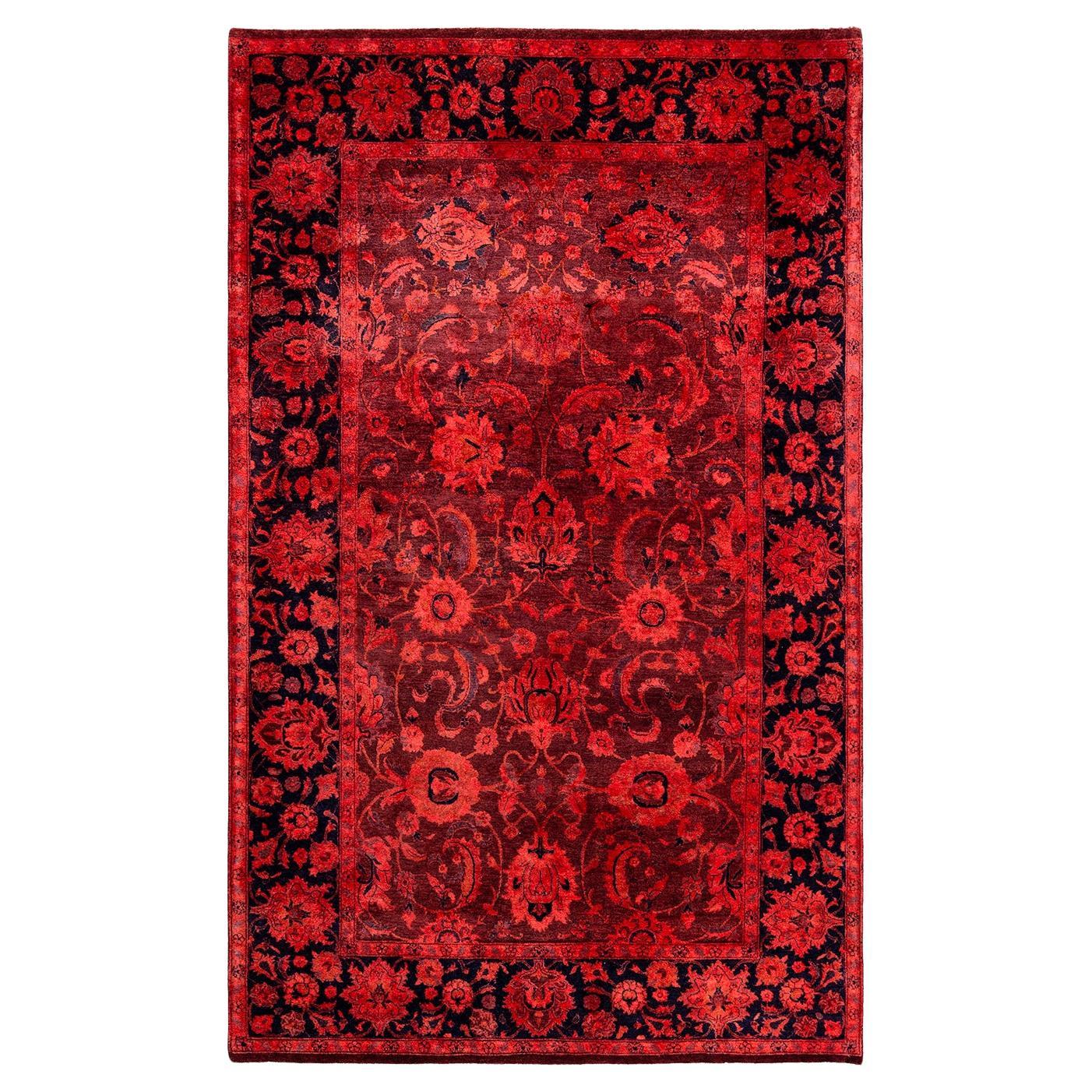 Contemporary Fine Vibrance Hand Knotted Wool Orange Area Rug For Sale