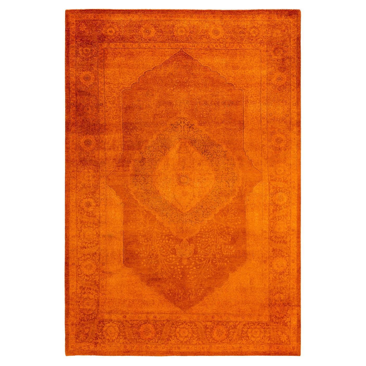 Contemporary Fine Vibrance Hand Knotted Wool Orange Area Rug