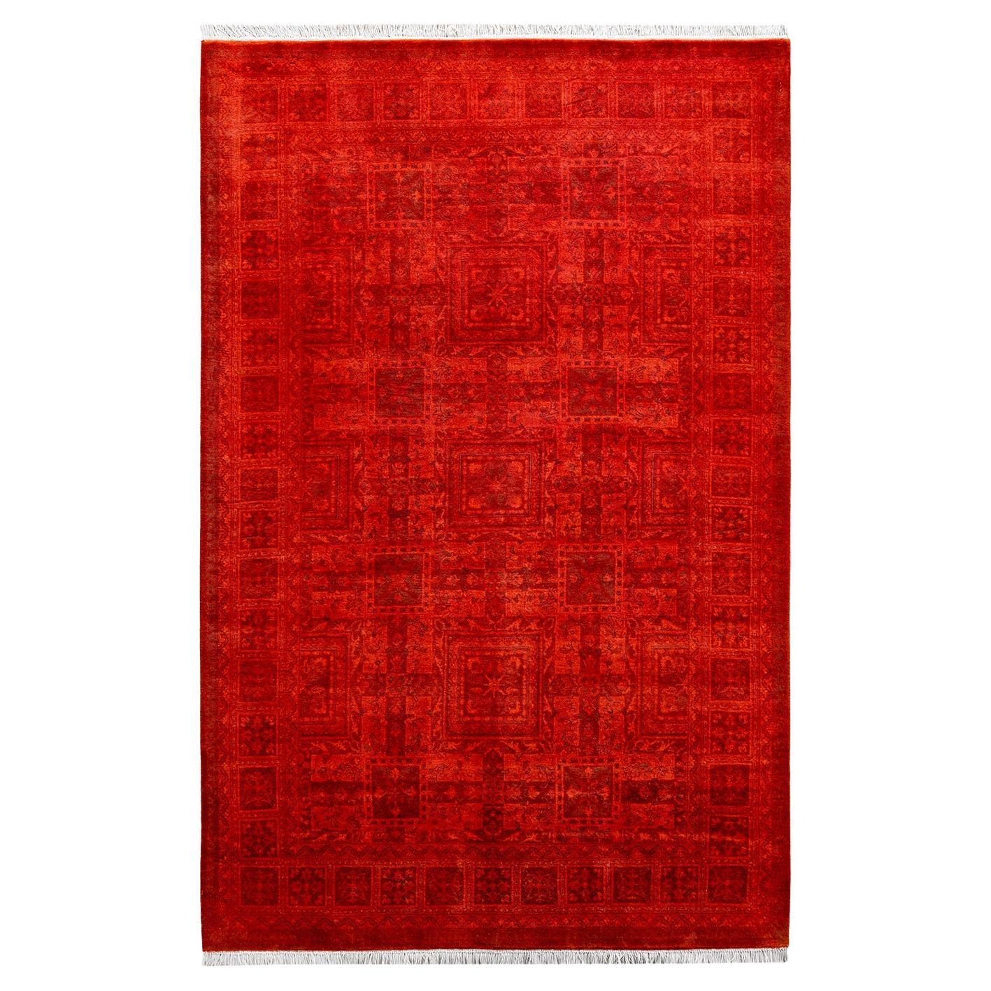 Contemporary Fine Vibrance Hand Knotted Wool Orange Area Rug  im Angebot