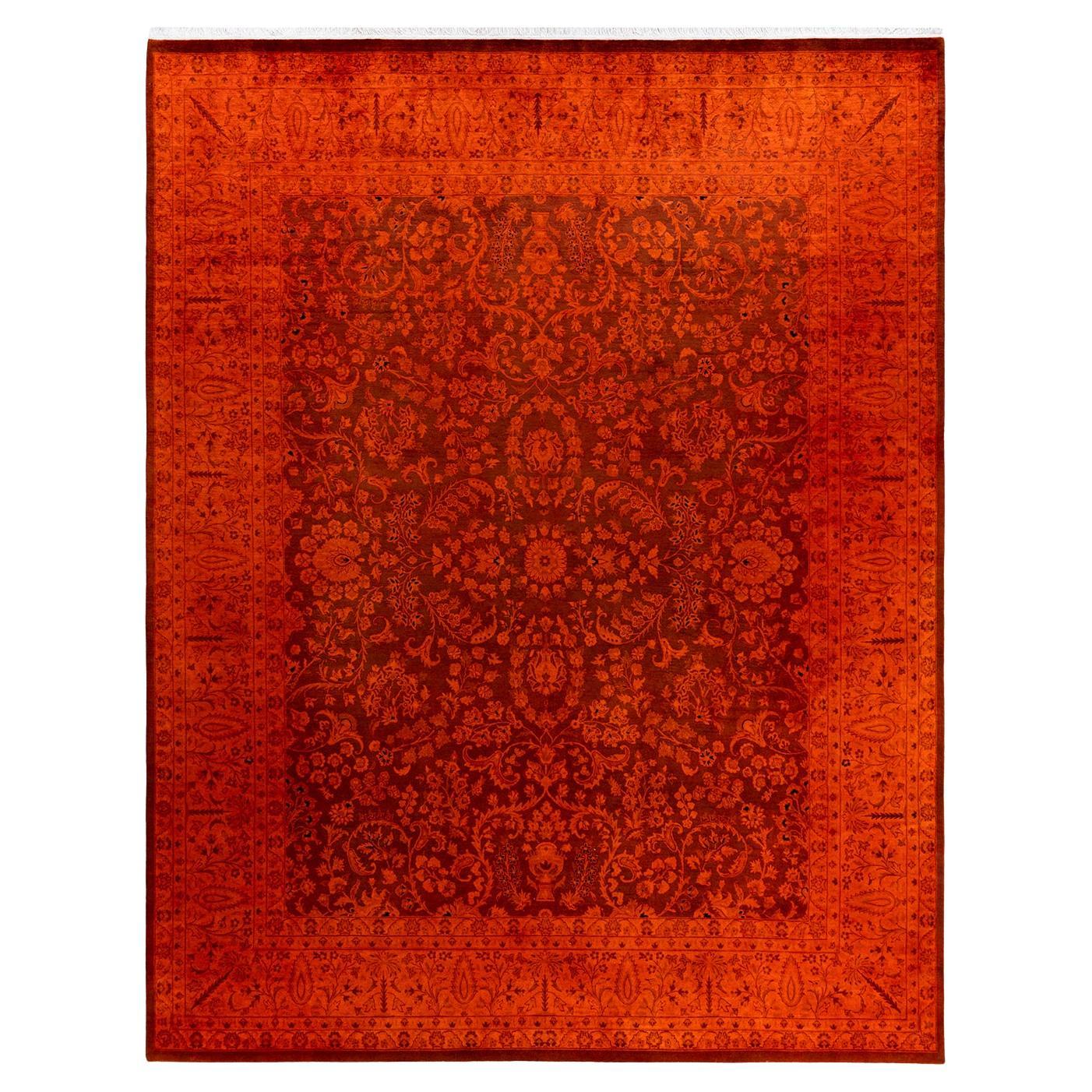 Contemporary Fine Vibrance Hand Knotted Wool Orange Area Rug