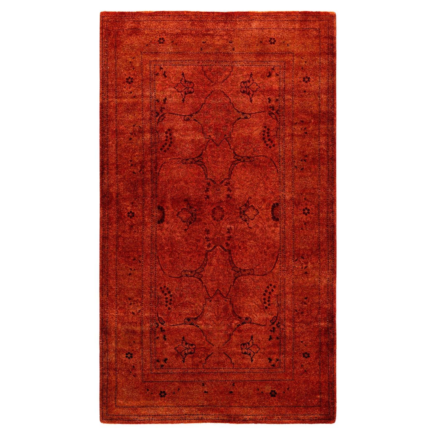 Contemporary Fine Vibrance Hand Knotted Wool Orange Area Rug For Sale
