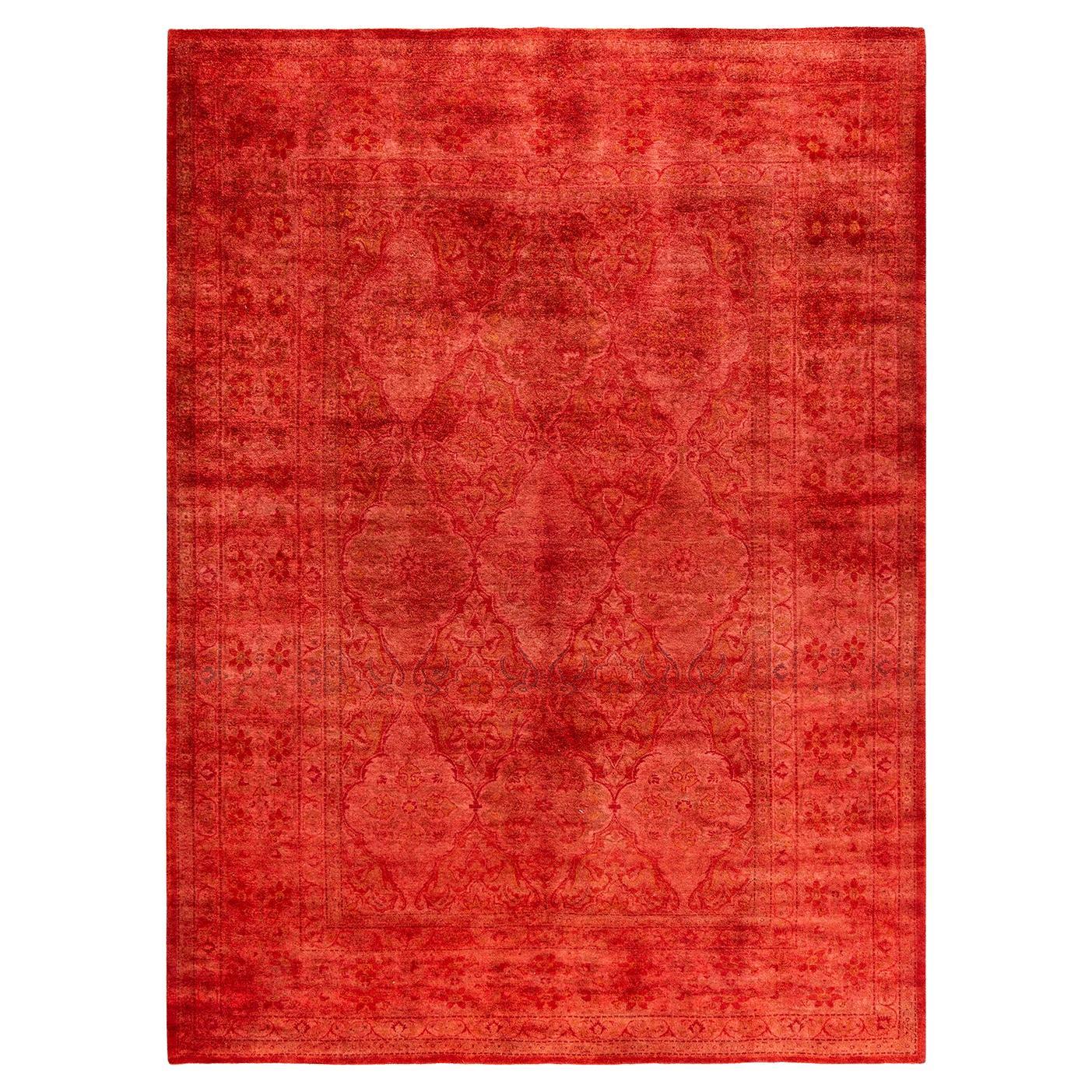 Contemporary Fine Vibrance Hand Knotted Wool Orange Area Rug im Angebot