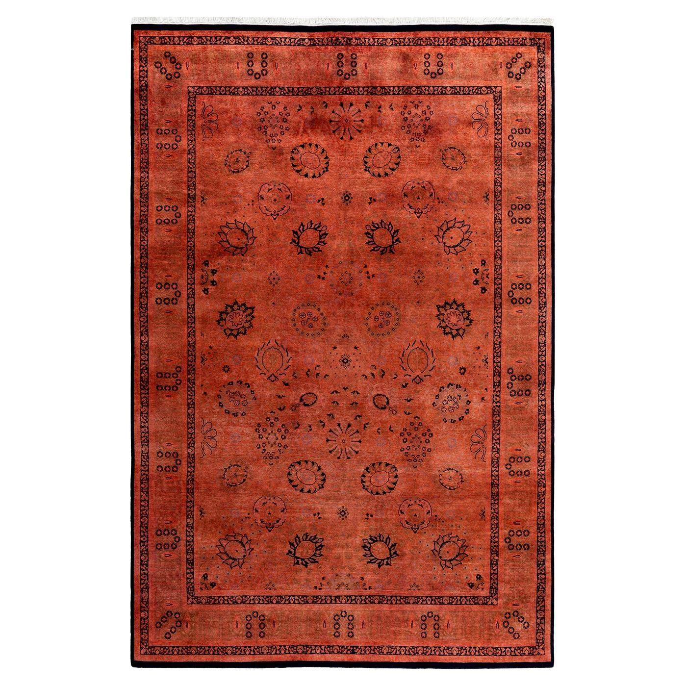 Contemporary Fine Vibrance Hand Knotted Wool Orange Area Rug