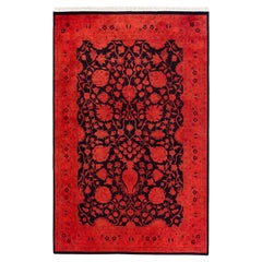 Contemporary Fine Vibrance Hand Knotted Wool Orange Area Rug