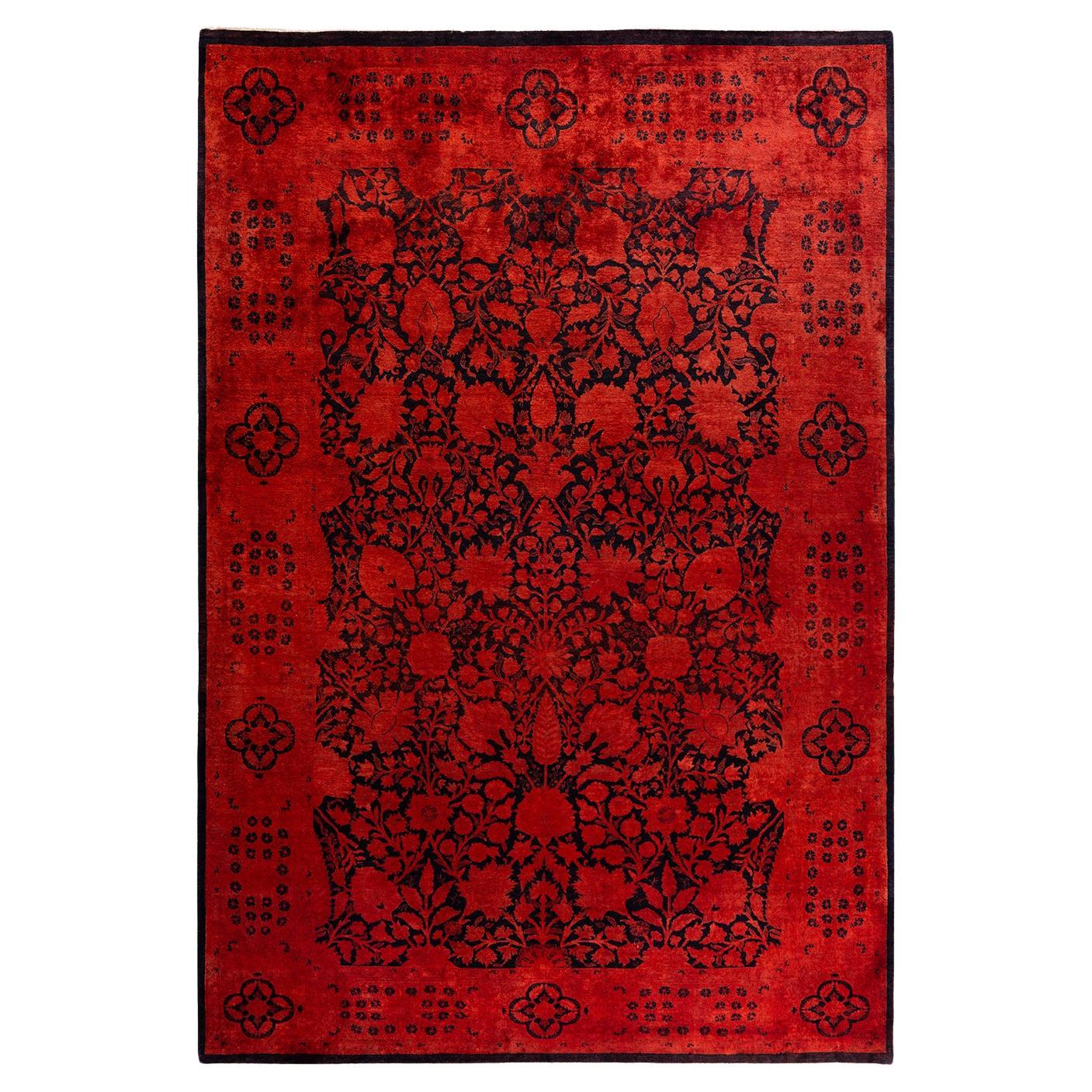 Contemporary Fine Vibrance Hand Knotted Wool Orange Area Rug
