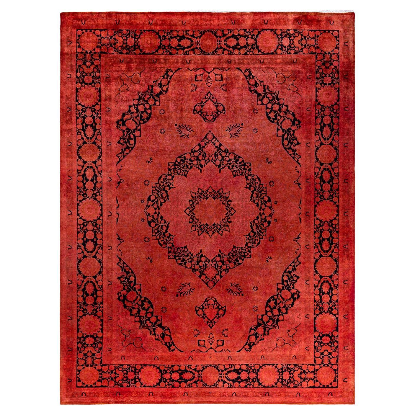 Contemporary Fine Vibrance Hand Knotted Wool Orange Area Rug