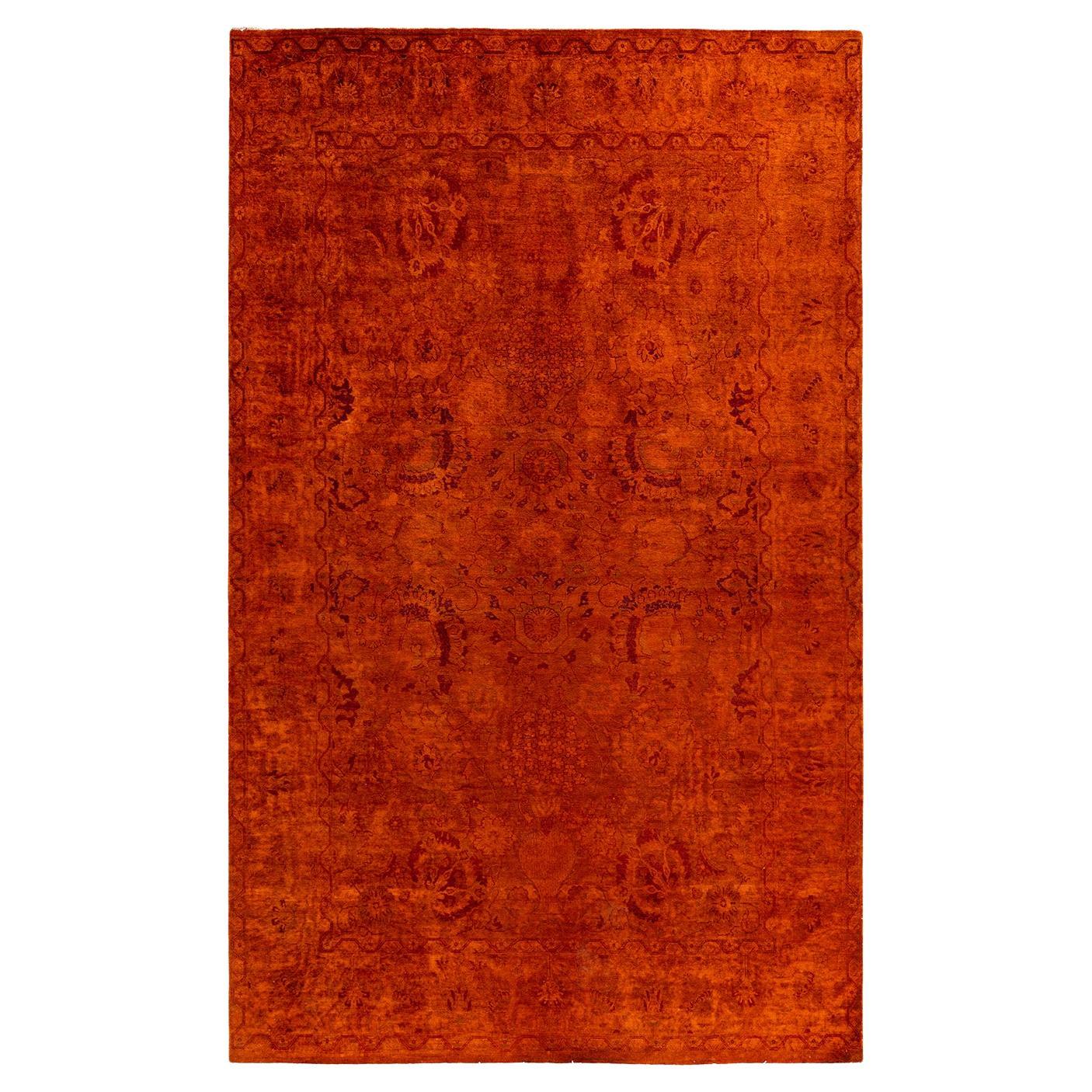 Contemporary Fine Vibrance Hand Knotted Wool Orange Area Rug