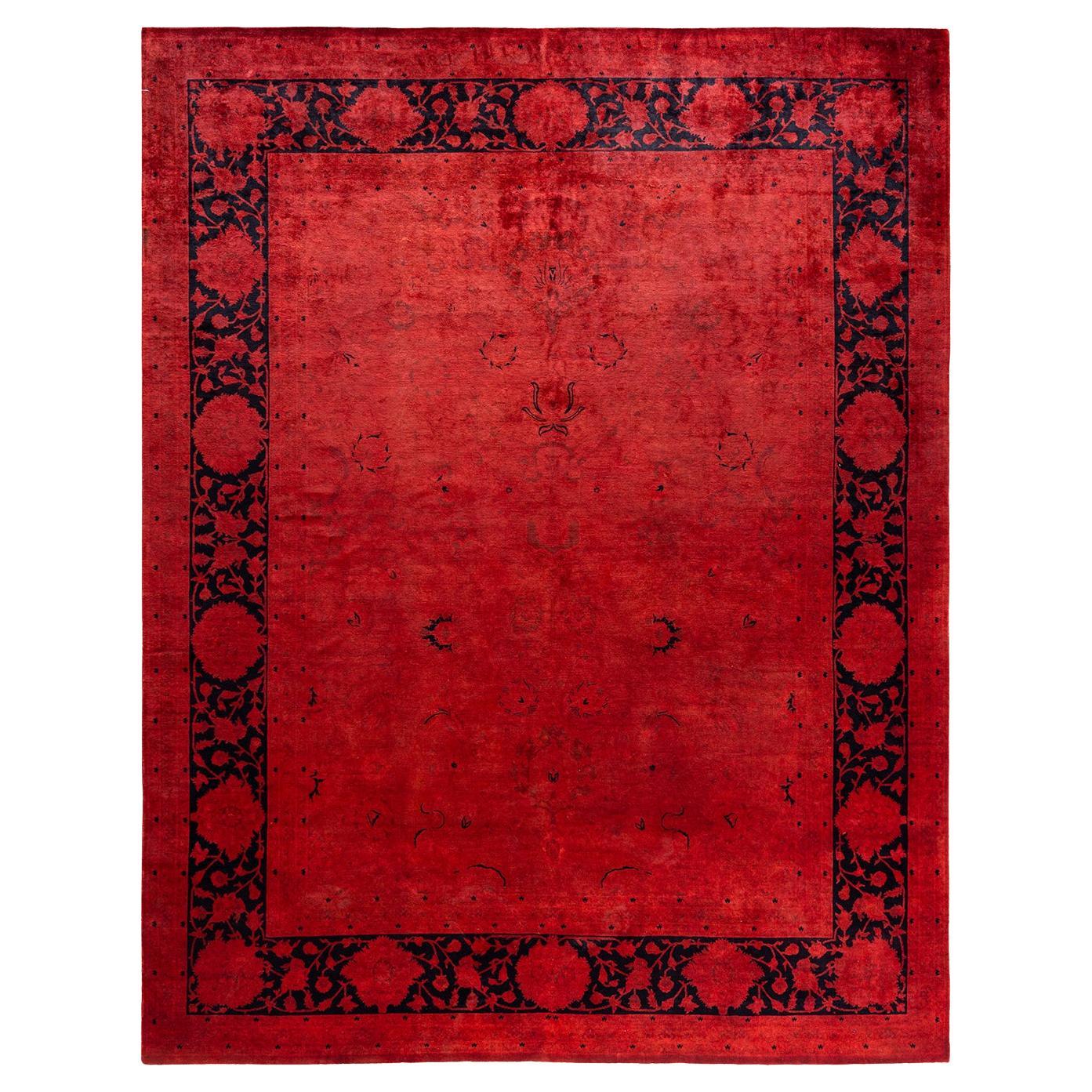 Contemporary Fine Vibrance Hand Knotted Wool Orange Area Rug