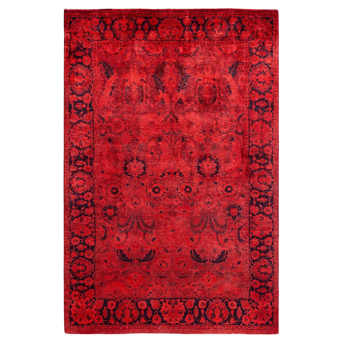 Contemporary Fine Vibrance Hand Knotted Wool Orange Area Rug
