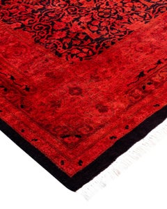 Contemporary Fine Vibrance Hand Knotted Wool Orange Runner