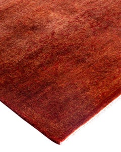 Contemporary Fine Vibrance Hand Knotted Wool Orange Runner