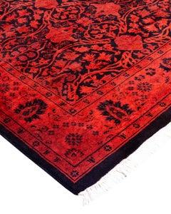Contemporary Fine Vibrance Hand Knotted Wool Orange Runner