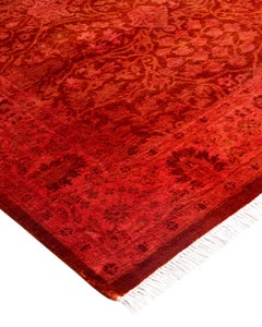 Contemporary Fine Vibrance Hand Knotted Wool Orange Runner