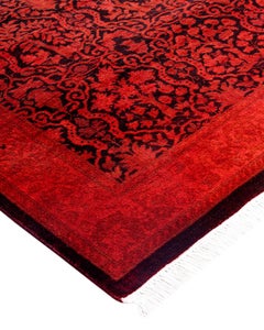 Contemporary Fine Vibrance Hand Knotted Wool Orange Runner