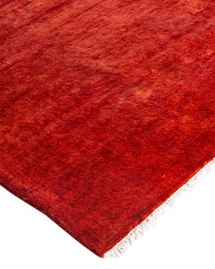 Contemporary Fine Vibrance Hand Knotted Wool Orange Runner