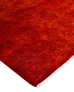 Contemporary Fine Vibrance Hand Knotted Wool Orange Runner