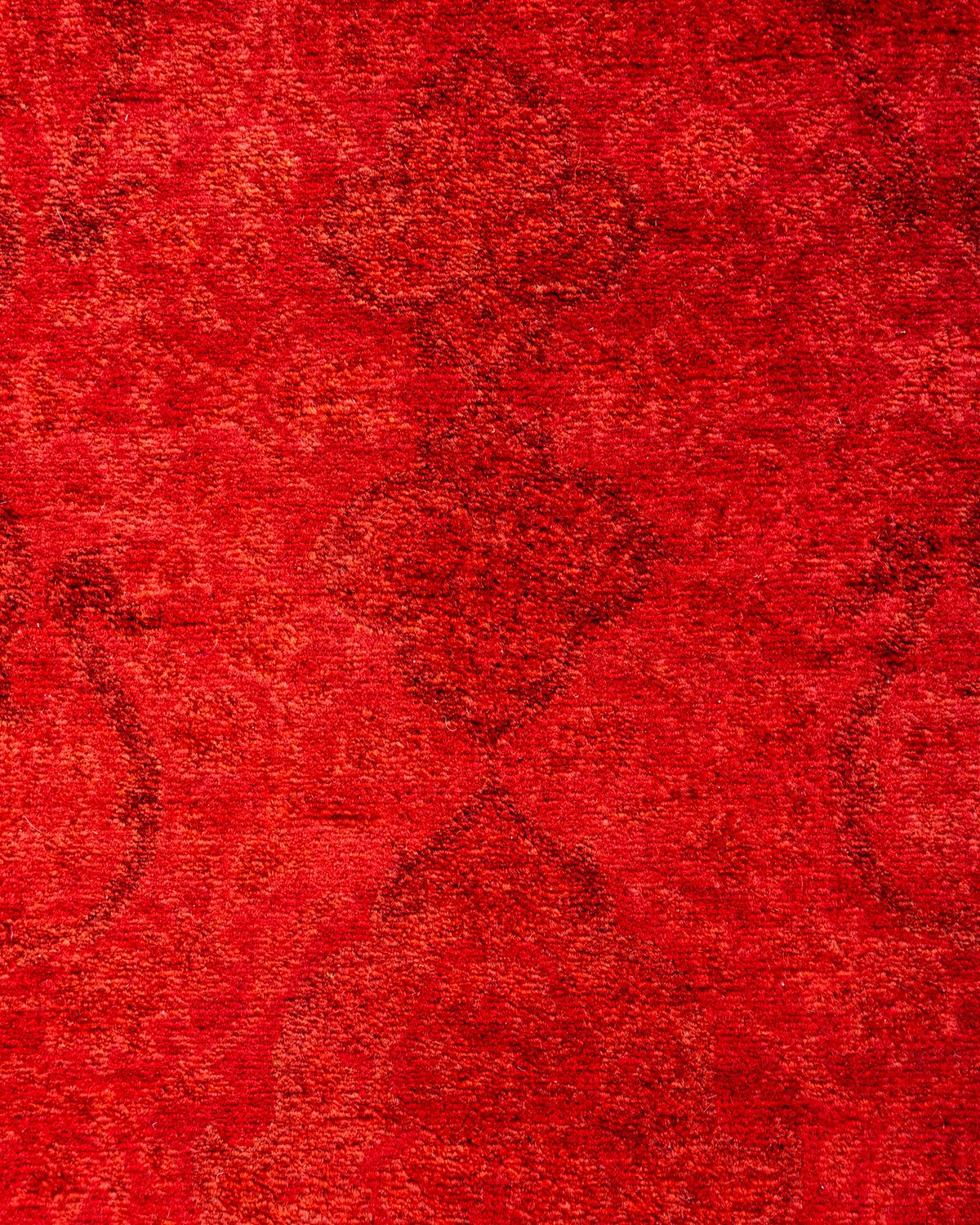 Pakistanais Chemin de table contemporain en laine fine nouée à la main orange en vente