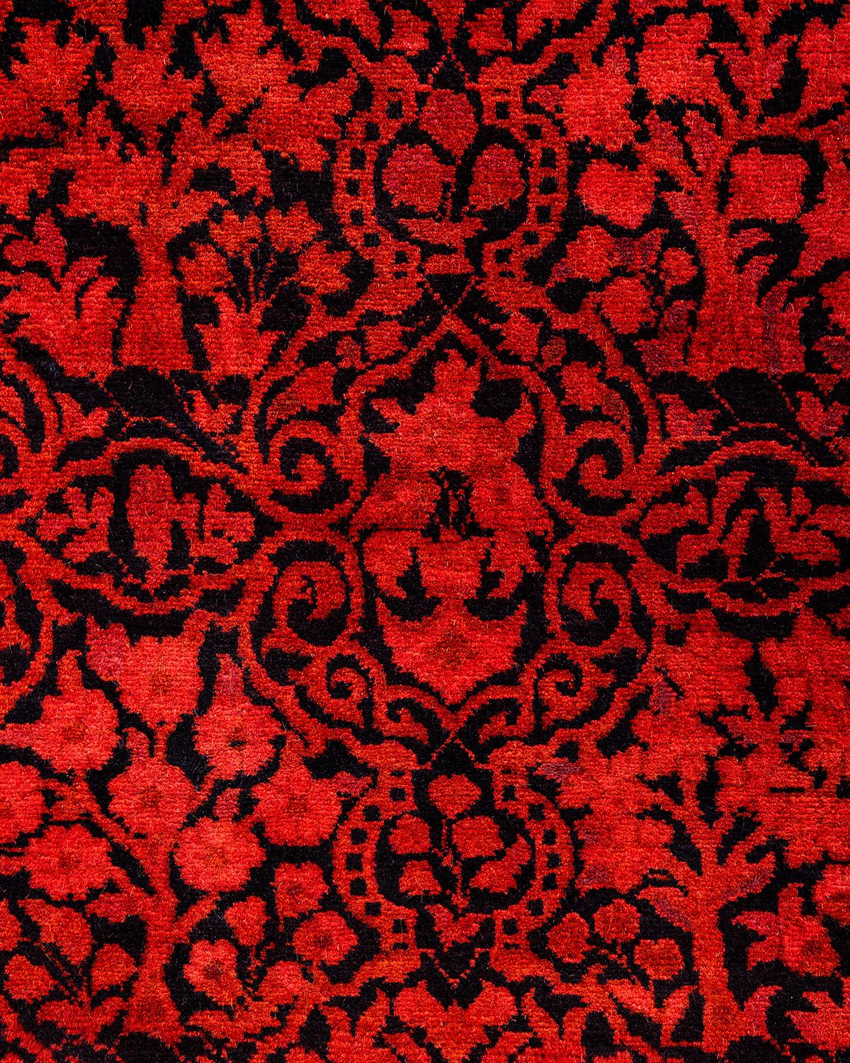 Pakistani Contemporary Fine Vibrance Hand Knotted Wool Orange Runner For Sale