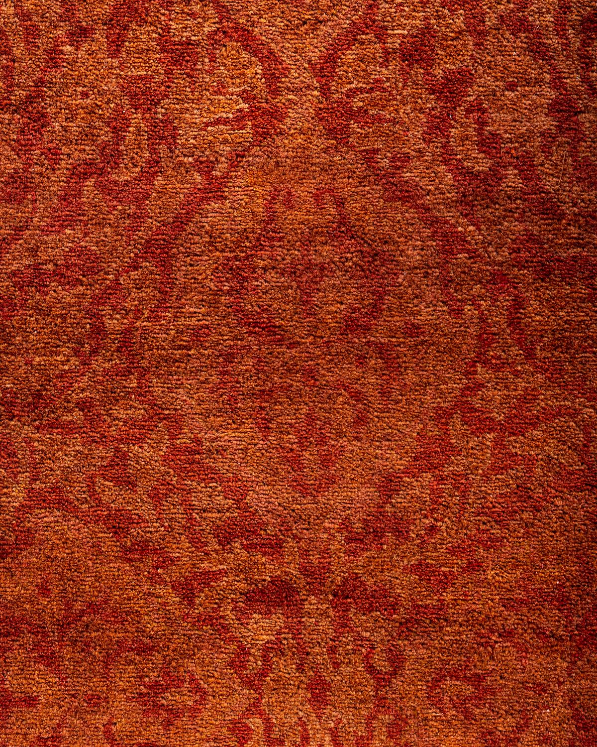 Pakistani Contemporary Fine Vibrance Hand Knotted Wool Orange Runner  For Sale