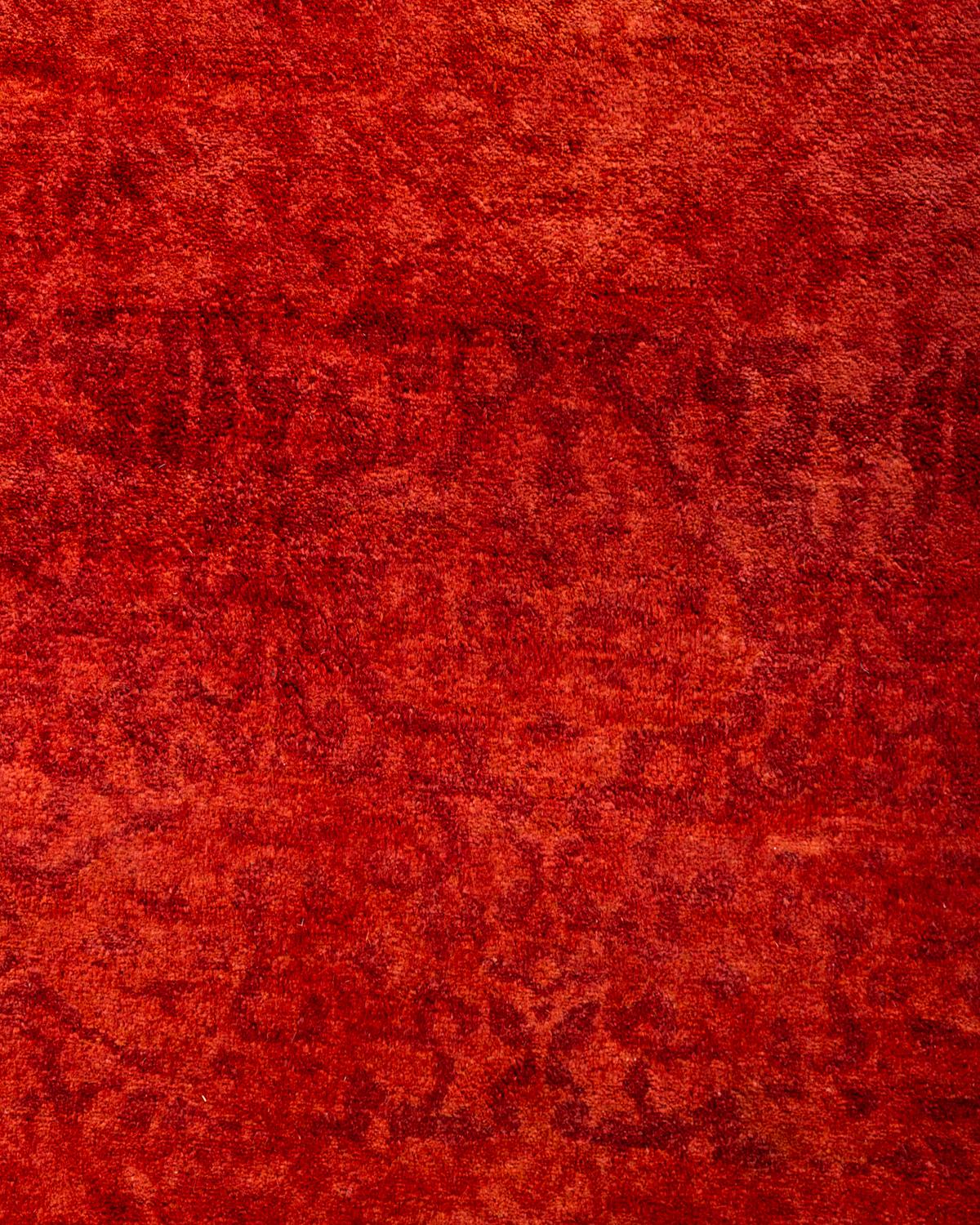 Pakistanais Chemin de table contemporain en laine fine nouée à la main orange en vente