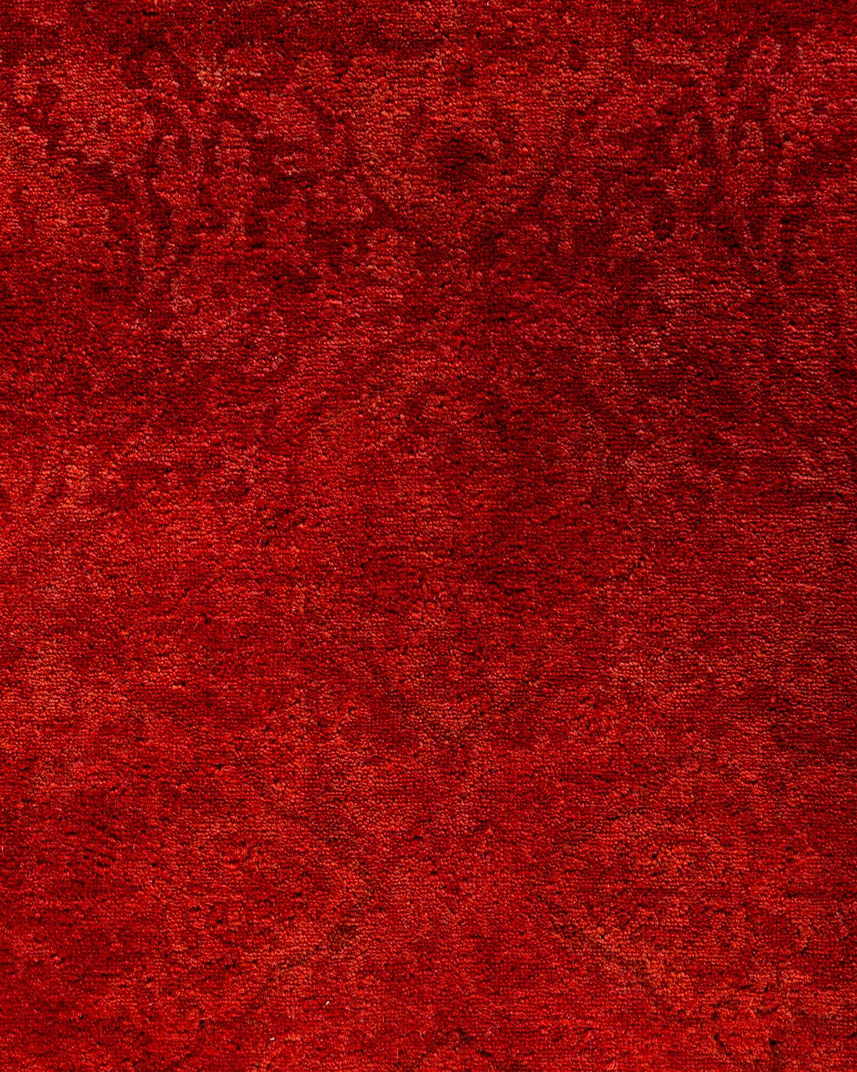 Pakistani Contemporary Fine Vibrance Hand Knotted Wool Orange Runner For Sale