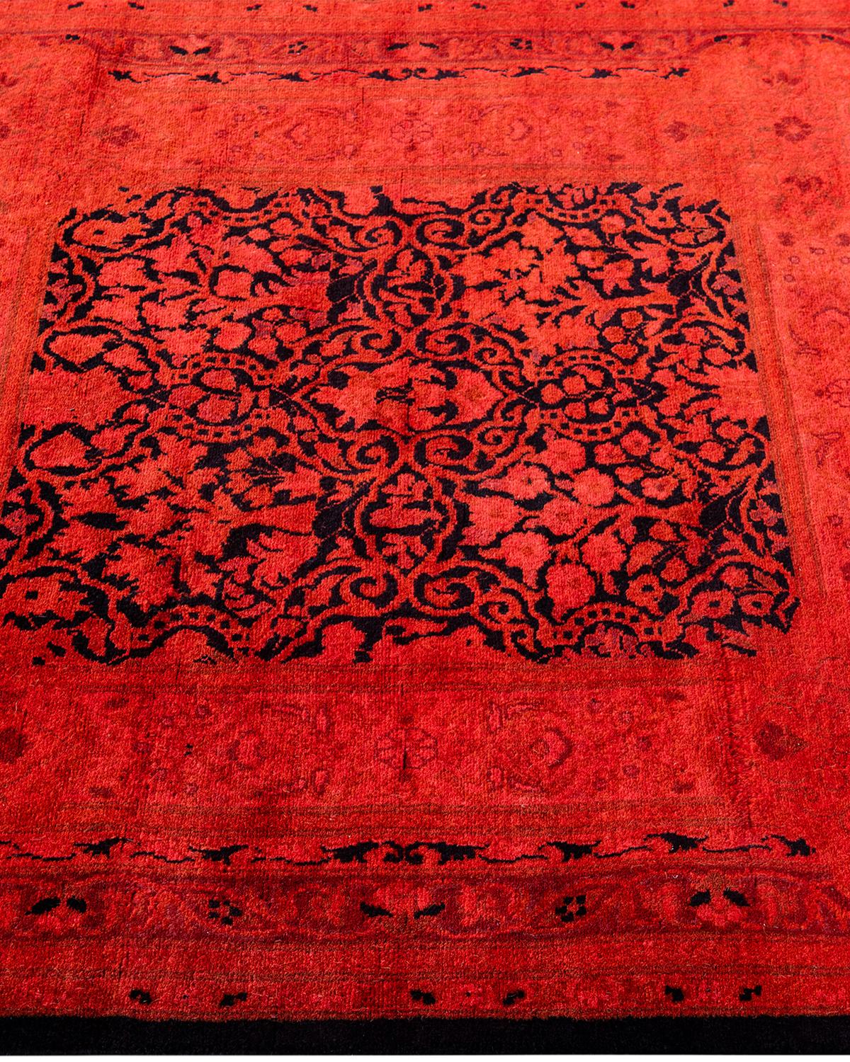 Contemporary Fine Vibrance Hand Knotted Wool Orange Runner In New Condition For Sale In Norwalk, CT