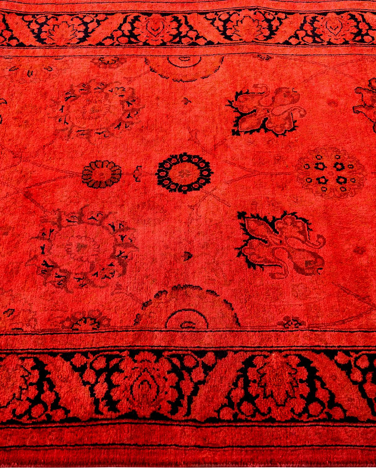 Contemporary Fine Vibrance Hand Knotted Wool Orange Runner In New Condition For Sale In Norwalk, CT