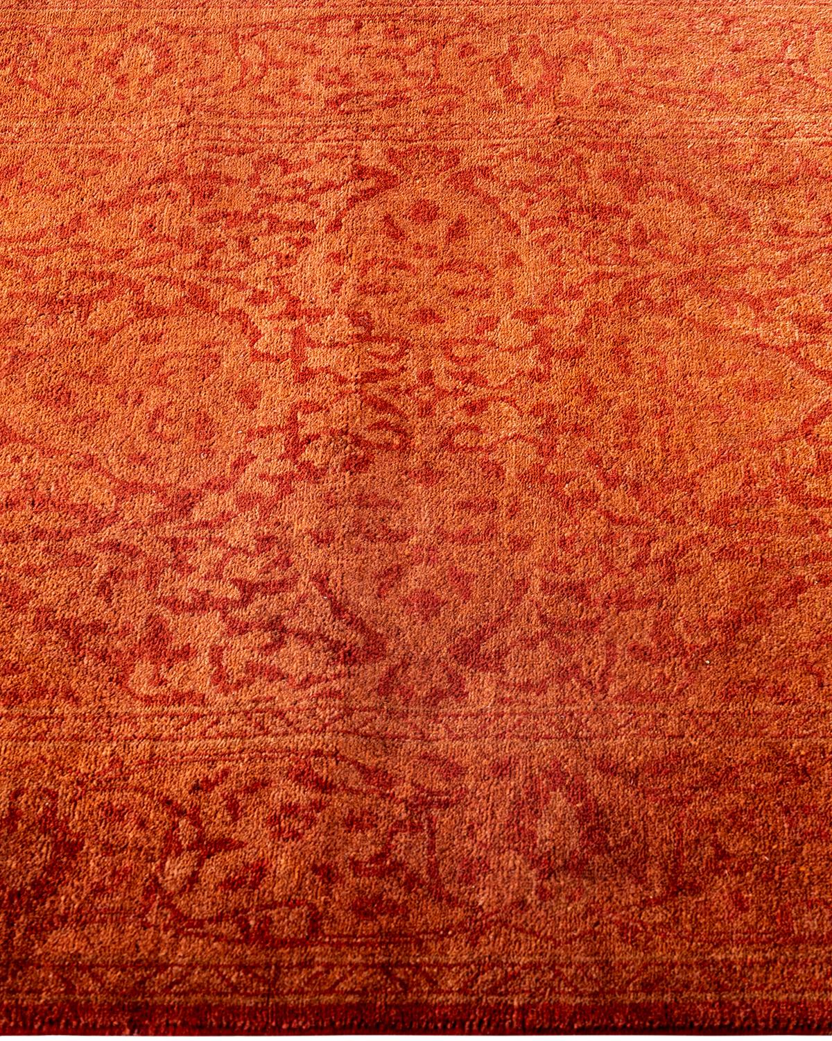 Contemporary Fine Vibrance Hand Knotted Wool Orange Runner  In New Condition For Sale In Norwalk, CT
