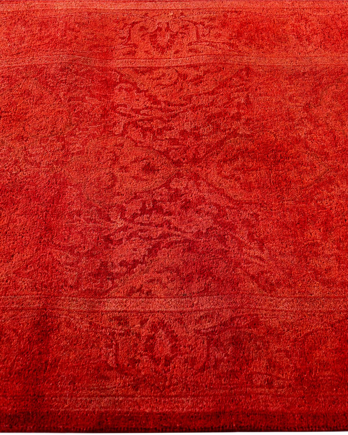 Contemporary Fine Vibrance Hand Knotted Wool Orange Runner In New Condition For Sale In Norwalk, CT