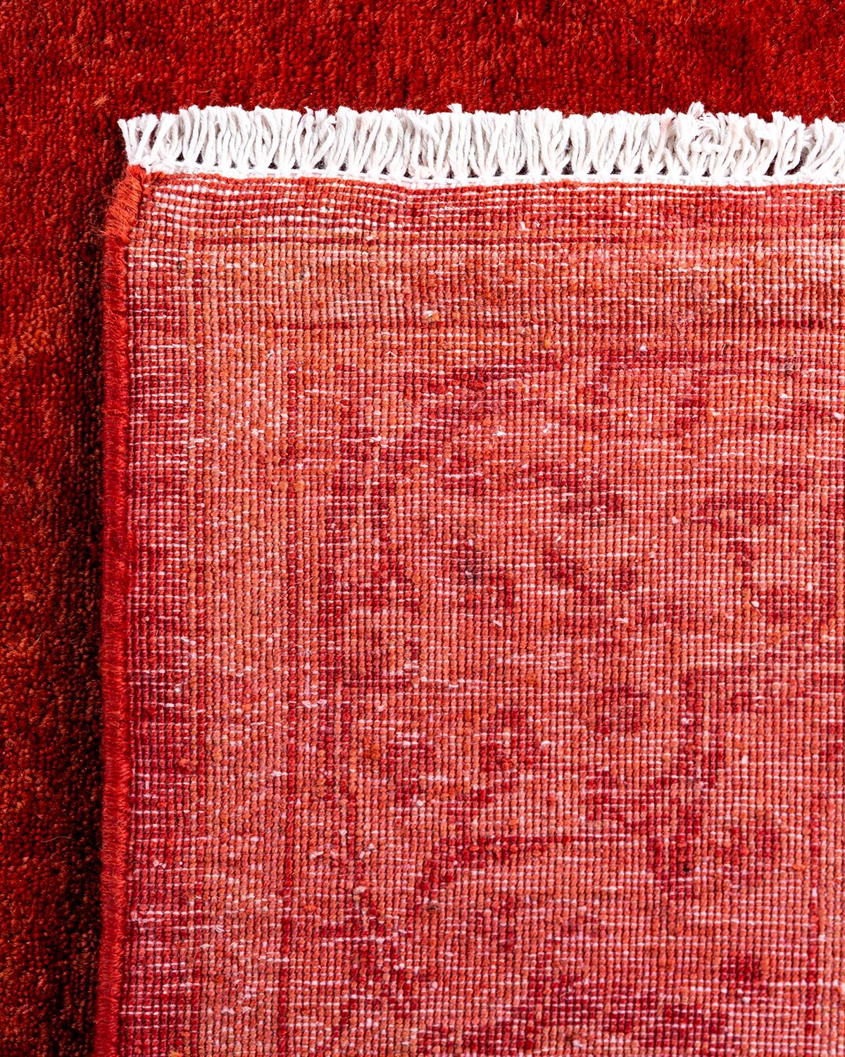 Contemporary Fine Vibrance Hand Knotted Wool Orange Runner For Sale 1