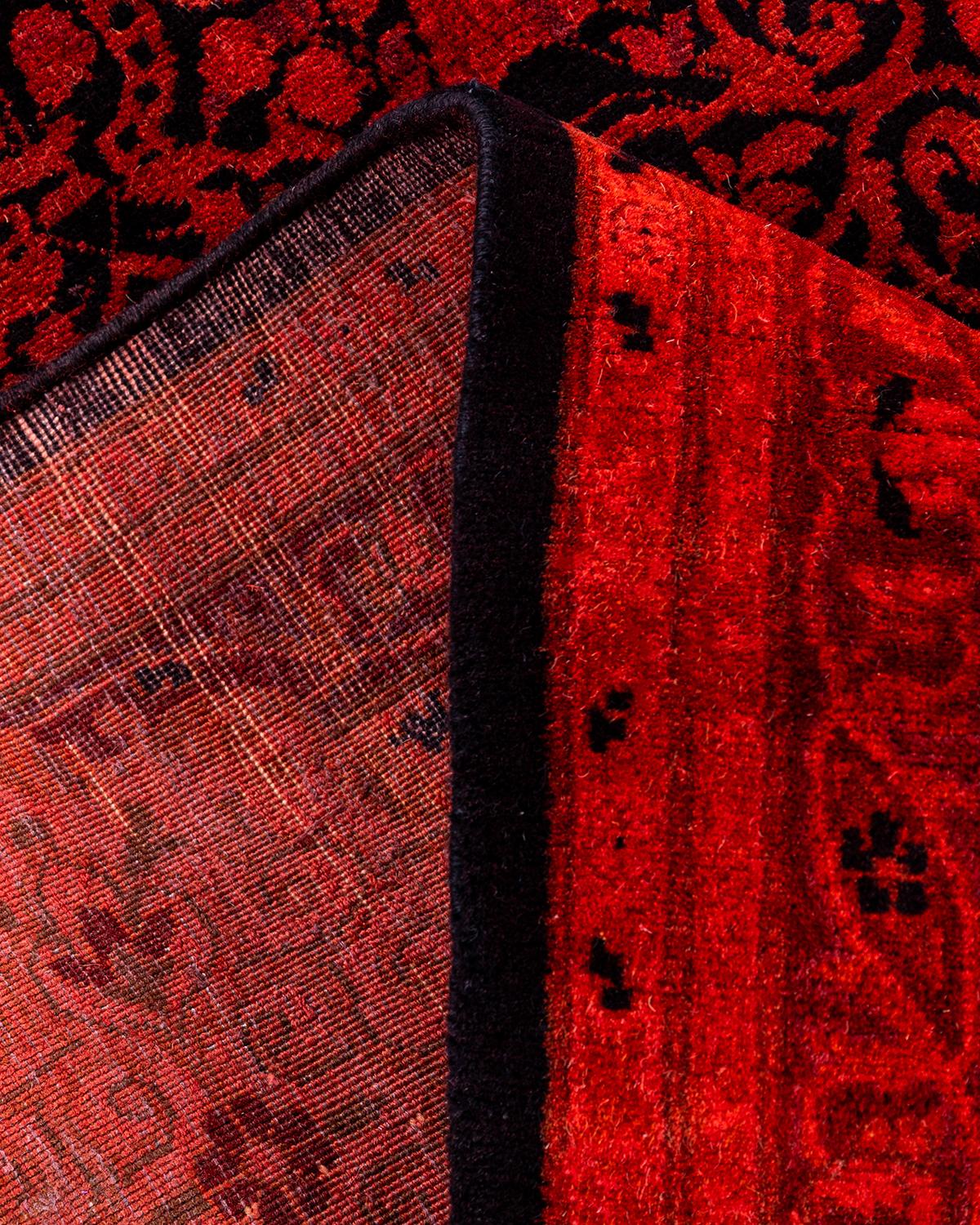 Contemporary Fine Vibrance Hand Knotted Wool Orange Runner For Sale 2