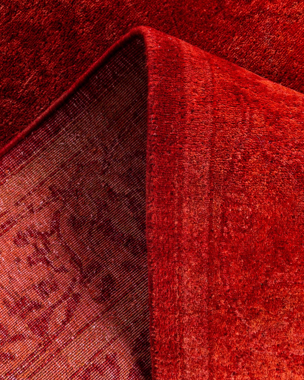 Contemporary Fine Vibrance Hand Knotted Wool Orange Runner For Sale 2
