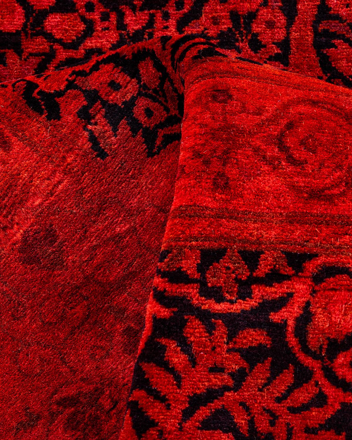 Contemporary Fine Vibrance Hand Knotted Wool Orange Runner For Sale 3