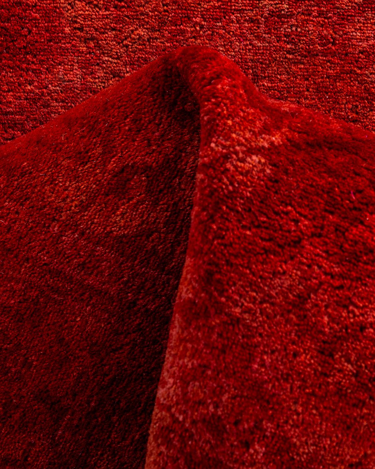 Contemporary Fine Vibrance Hand Knotted Wool Orange Runner For Sale 3