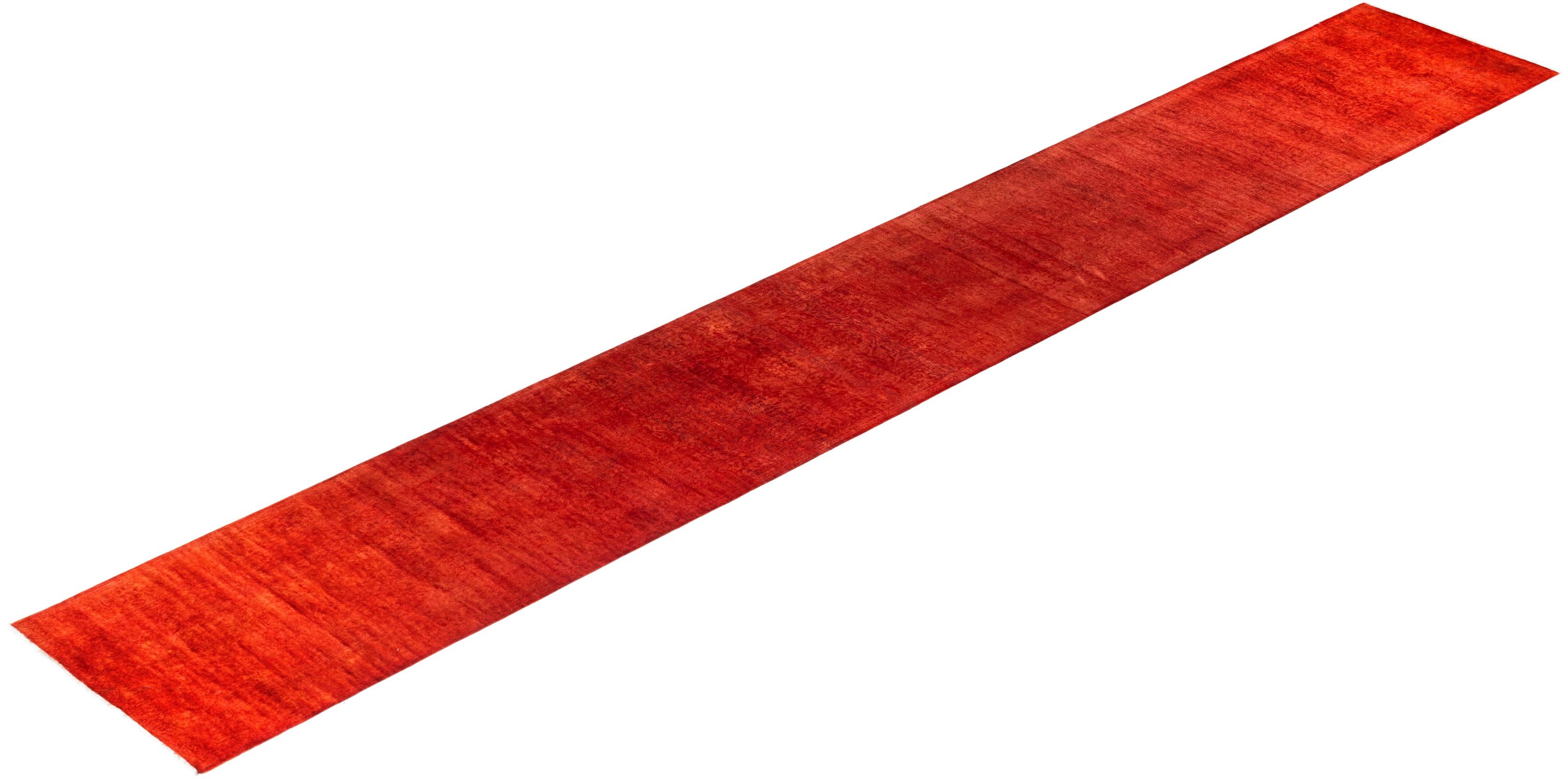 Chemin de table contemporain en laine fine nouée à la main orange en vente 2