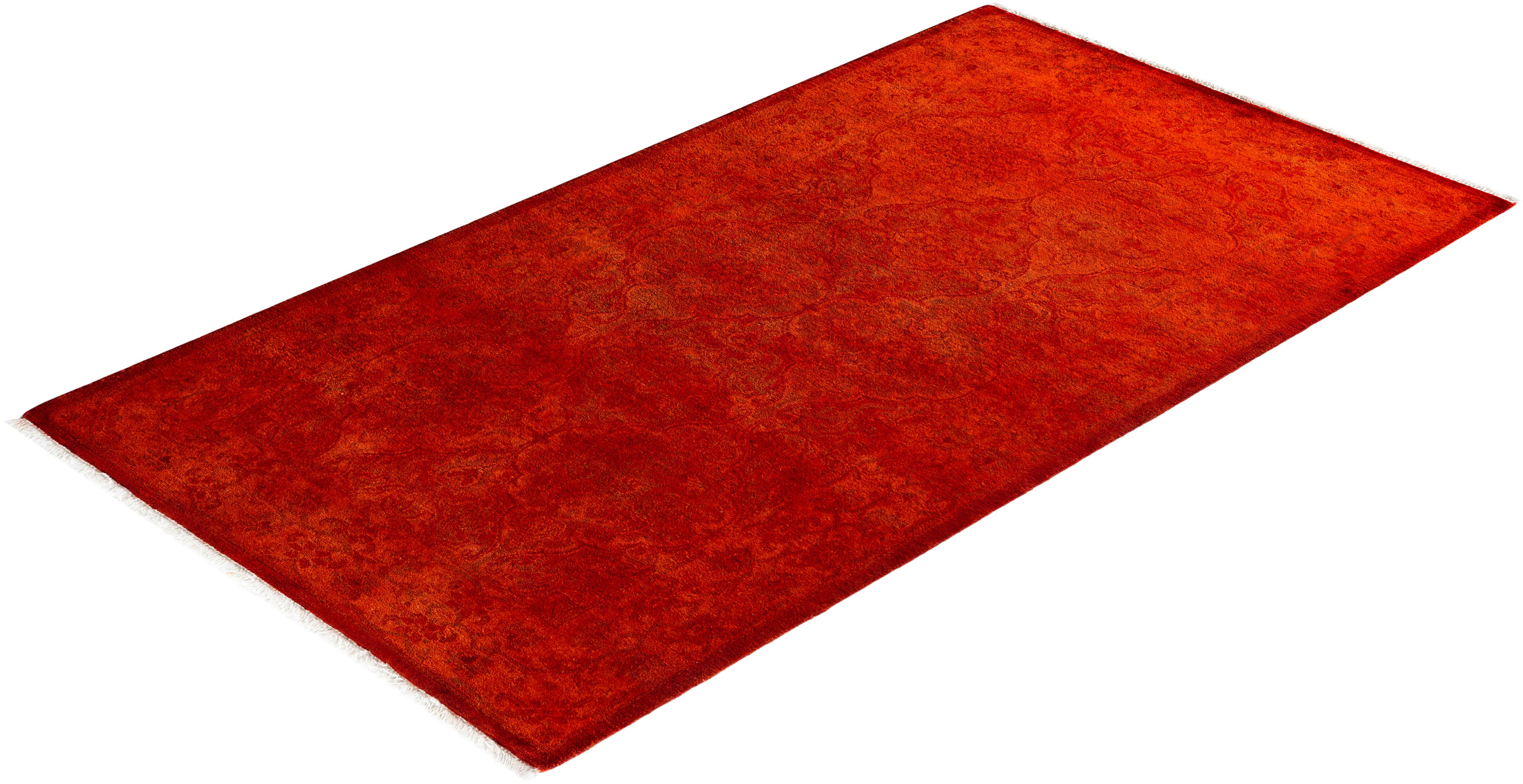 Chemin de table contemporain en laine fine nouée à la main orange en vente 2