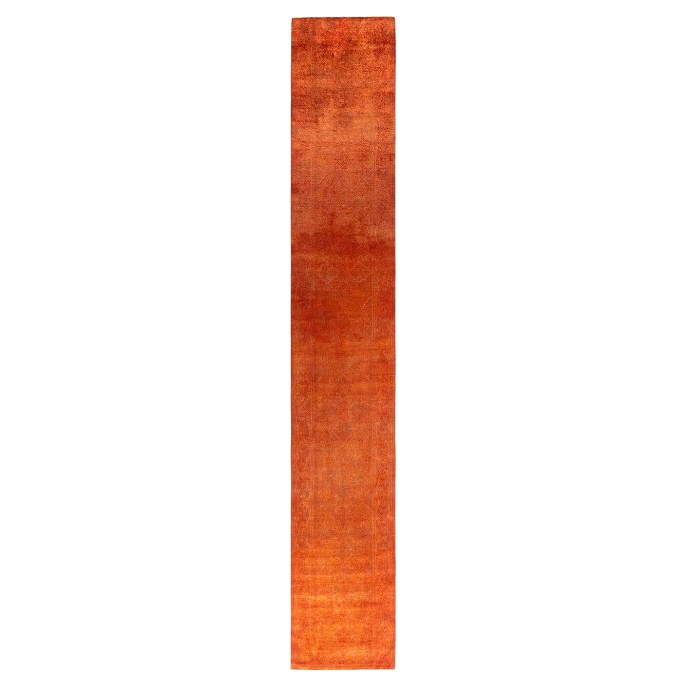 Chemin de table contemporain en laine fine nouée à la main orange 
