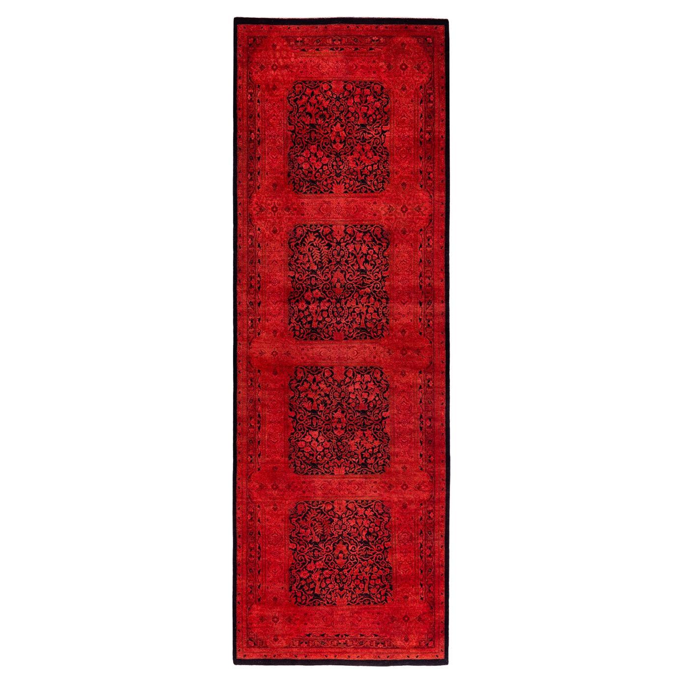 Contemporary Fine Vibrance Hand Knotted Wool Orange Runner